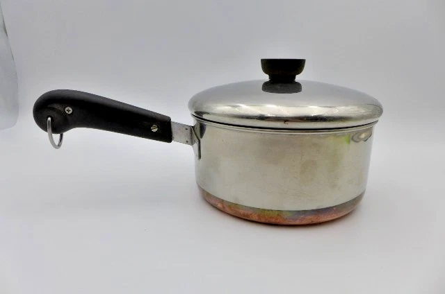 VTG Revere Ware Stainless/Copper Pre 1968 2 QT Sauce Pan/Cover Process Patent