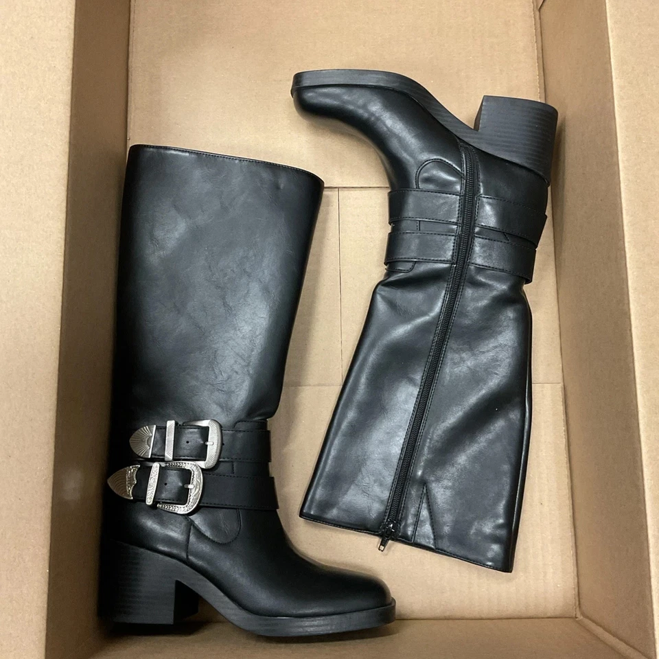 Wild Pair Buckk Buckle Moto Boots Black Smooth 6.5M Square Toe MSRP $99 - Image 3 of 3