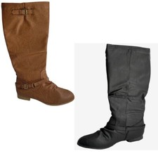 Faux Leather Buckle Detail Knee-High Equestrian-Inspired Fashion Riding Boots