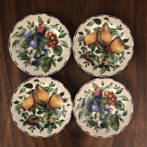 SAKURA CASUAL DINING BY ONEIDA 8" SALAD PLATES FRUIT PATTERNS SET OF 4 STONEWARE