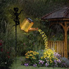 LED Solar Watering Can Lights Waterproof Garden Deco Metal Outdoor Light