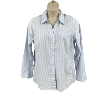 Lane Bryant Womens Blouse Size 20 Blue Stripe Long Sleeve Button Up Collared