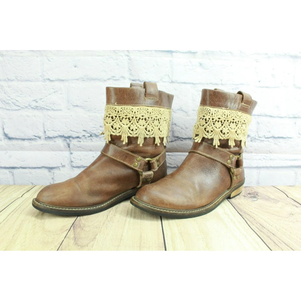 Botines Latigo Zephyr para mujer de cuero marrón con ribete de ganchillo talla 7 M Foto 2 de 4