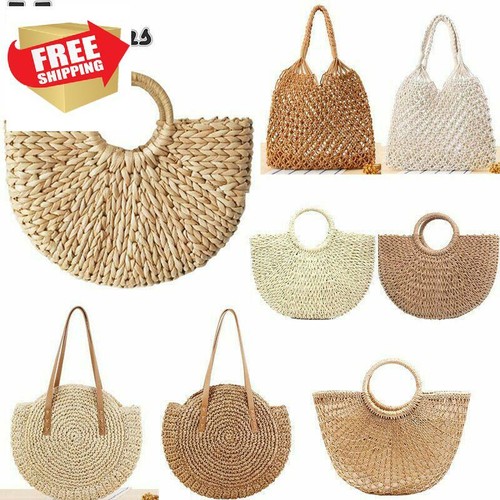Carteras De Moda Para Mujer De Playa Viaje Tejidas Paja Tipo Cesta Grandes  NEW | eBay