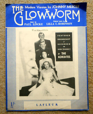 THE GLOW WORM - Johnny Mercer Version: The Kordites pic 2pg Piano Vocal Ukulele