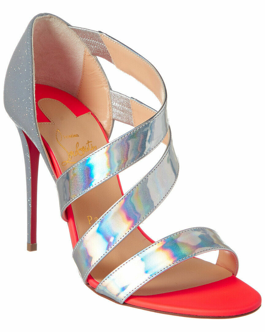 NIB LOUBOUTIN WORLD COPINE 100 MULTI PATENT LEATHER FABRIC SANDALS