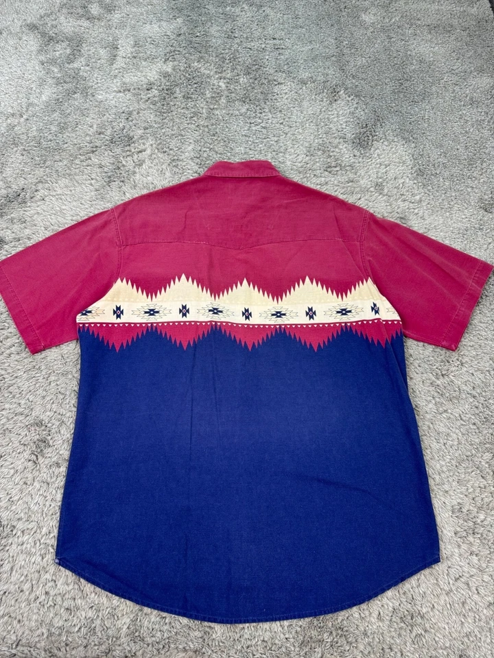 Vtg Wrangler Shirt Mens Large Rustler Brushpopper Western Aztec Pearl Snap 90s - Image 2 of 4