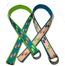 Two Douglas Paquette Sz Small Tropical Flip Flop Belts in Blue/Green & Pink/Blue