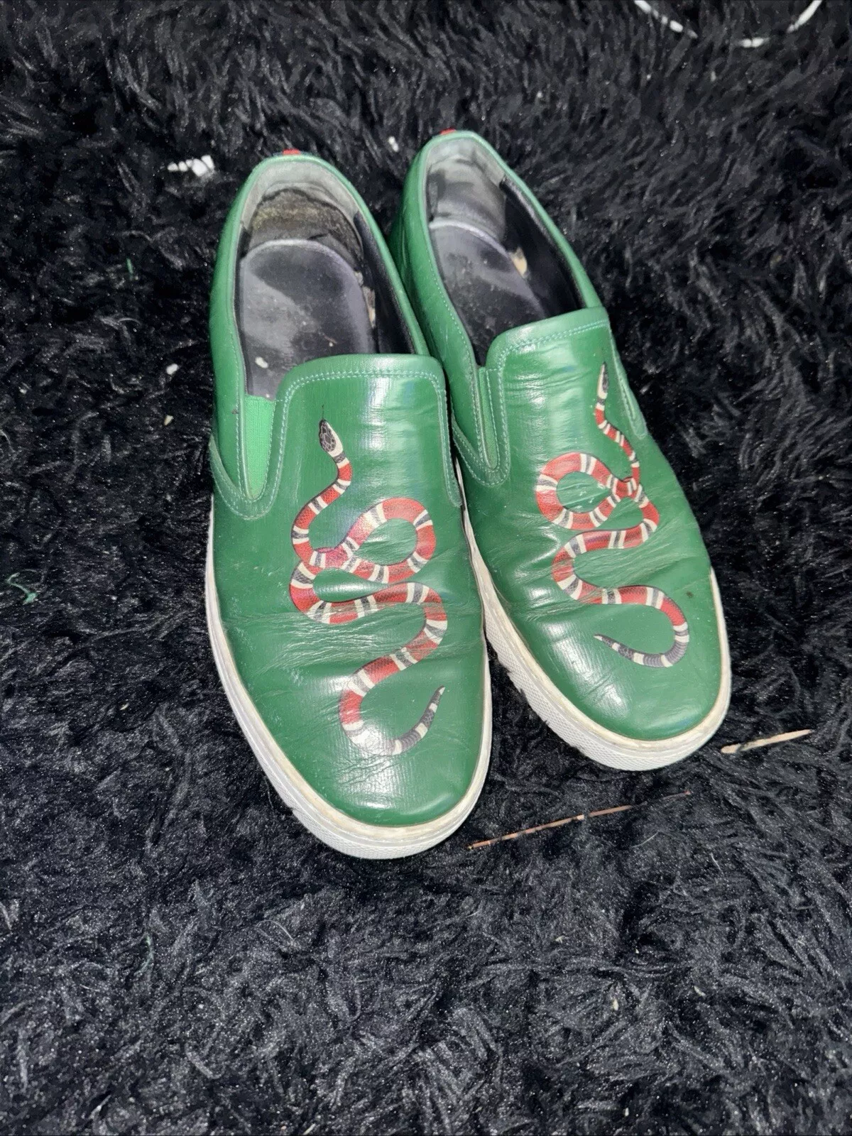 Baskets à enfiler Gucci cuir vert Dublin imprimé serpent pointure 10,5