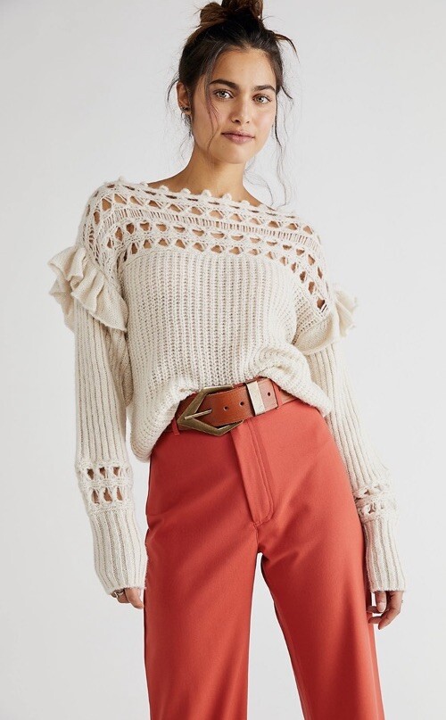 Пуловер Free People Lillian с оборками, свитер открытой вязки крючком XS