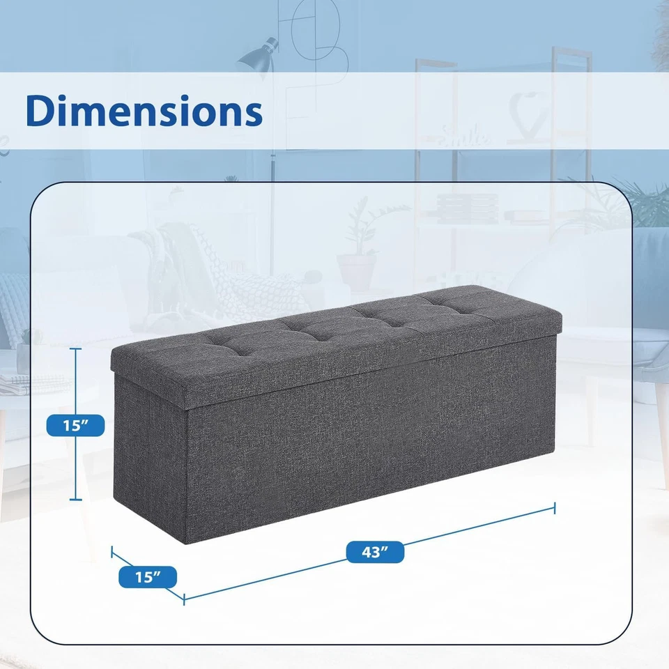 Storage Ottoman Bench Folding Chest Footrest Stool MDF Frame Lid Dark 43" - Image 2 of 4