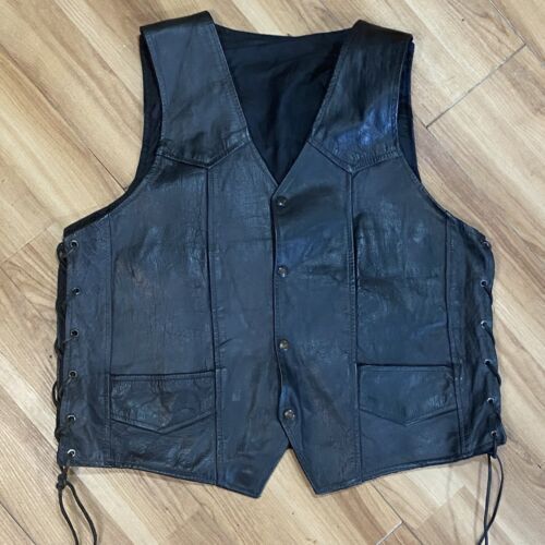 Vintage Continental Leather Fashions Vest Black Adult Made In USA