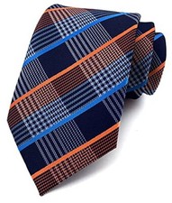 Men's Plaid Check Stripe Ties Pattern Business Formal One Size Navy Orange