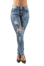 Women Plus/Junior Size Butt Lifting Destroyed Ripped Denim Skinny Jeans