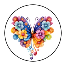 30 FLORAL BUTTERFLY STICKERS ENVELOPE SEALS LABELS 1.5" ROUND FLOWERS