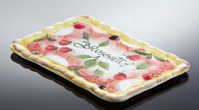 BASSANO Bruschetta Teller Servierplatte Ausgefallene italienische Keramik 35x24