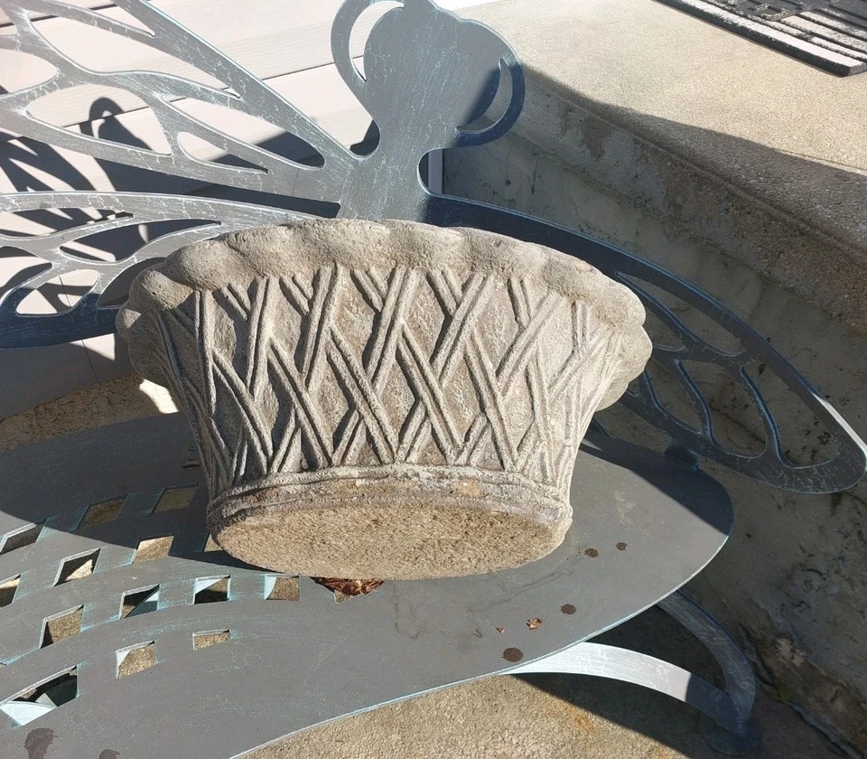 Antigua maceta de jardín inglesa de piedra fundida cesta ovalada Jardiniere 20" Verdigris Foto 4 de 4