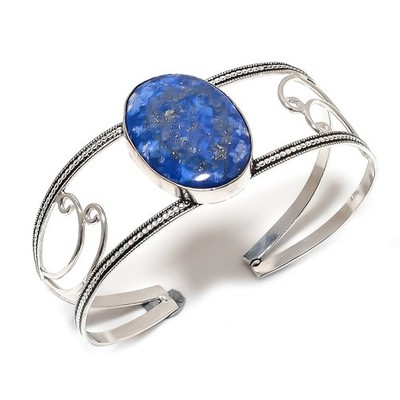 Natürlicher Lapislazuli Edelstein 925 Sterlingsilber Armreif verstellbar Geschenk s9