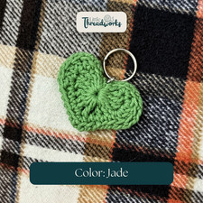 100 Cotton Crochet Heart Shaped Key Chain w/ Metal Key Ring Mint Green Teal