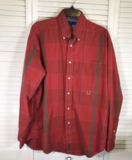 Vintage Tommy Hilfiger Crest Mens L Red Plaid Check Button Down Shirt Red 90s