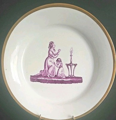 Antique 19th c. English Regency Porcelain Plate/Dish Adam Buck Puce Purple 1810