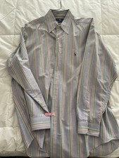 Vintage Polo Ralph Lauren Dress Shirt Blue With Green Stripe
