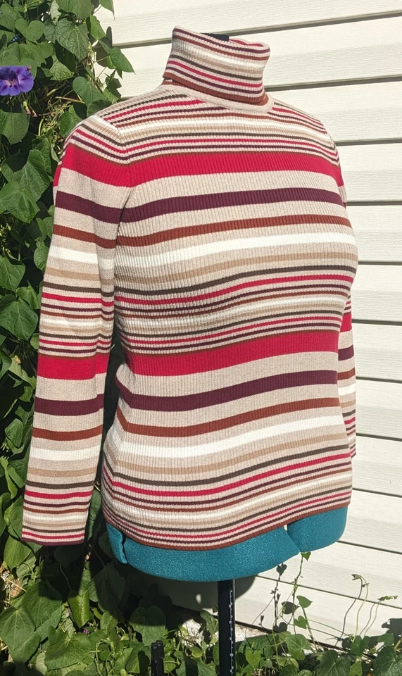 Vintage 00s Relativity Striped Cotton Autum Turtleneck Sweater Women's Sz Large - Image 2 of 4