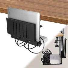 Desk Side Storage Laptop Holder with Cable Management Tray 2 in 1 Steel Under