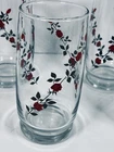 Vintage Anchor Hocking Red Rose & Vine Tumblers Clear Drinking Glasses Set of 4