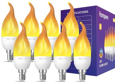 8PK E12 Flame Light Bulbs Real LED Flickering Effect Chandelier Base&Candle Fire