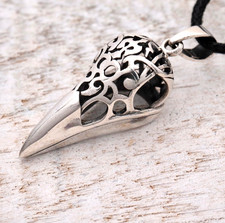 Anhänger Silber 925 Rabenschädel Raven Skull Odis Rabe 3x2,2cm Baumwollband