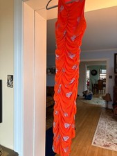 GANNI Red Floral Sleeveless Ruched Stretchy Zip Up Party Dress--US2