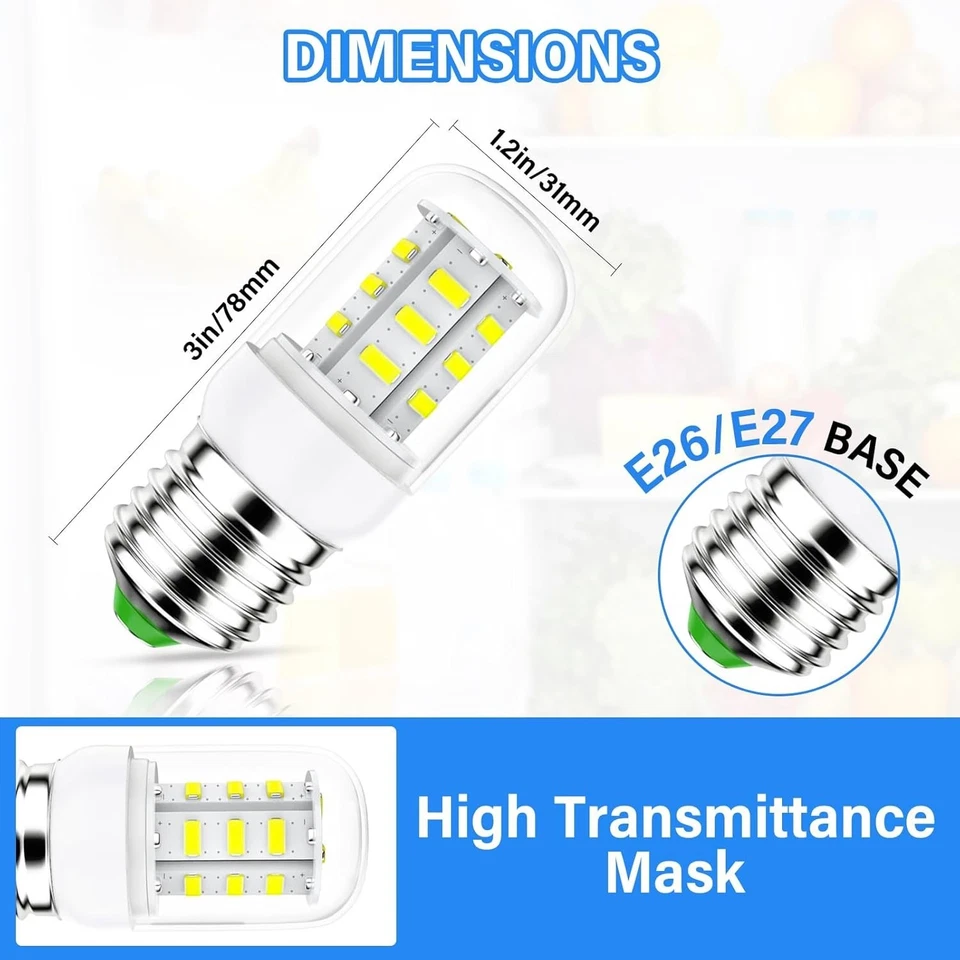 1 Pack, E27 Upgraded LED Refrigerator Light Bulbs, 3.5W 120V, Replaces AP6278388 - Image 2 of 4
