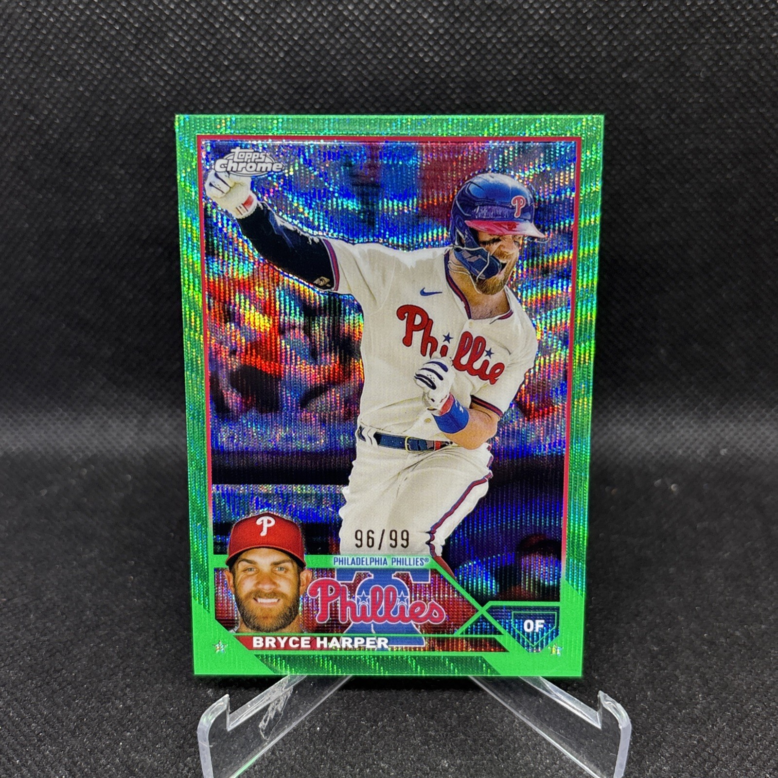 2023 Topps Chrome Bryce Harper Green Wave Refractor 96/99 #3 Phillies