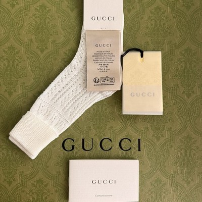 Gucci Baby/Toddler White Logo Open Knit Cotton Ankle Socks Size 2, 12-14cm