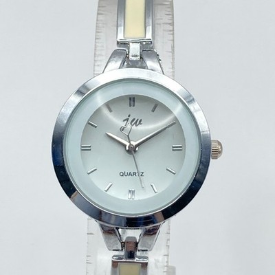 JW Women's Watch 28mm Heart Silver Tone Ivory Enamel Round New Battery 7.25''