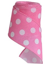 2.5 Inch Pink Polka Dots Burlap Wired Ribbon, Easter Summer Spring pink-dots