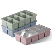 Large Silicone Ice Cube Tray Molds 3-Pack Big 2 Inch Cubes Food Grade Flexible