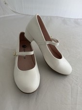 Girls White Mary Jane Dress Shoes Buckle Strap Round Toe Low Block Heel Size 1