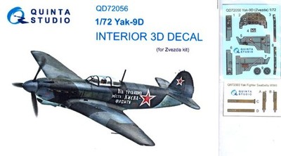 Quinta Studios 1/72 YAKOVLEV Yak-9D 3D DECAL COLORED INTERIOR SET Zvezda