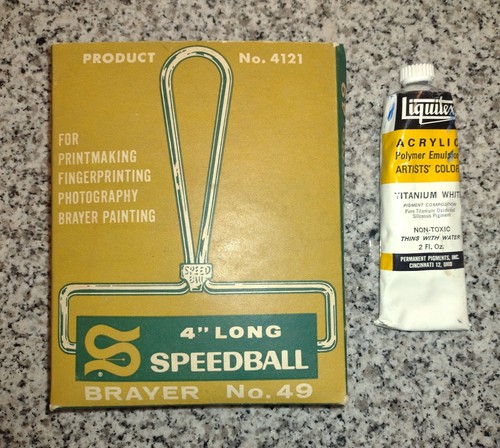 Speedball Brayer 49 #4121. Vntg. Box Printing Roller & Liquitex Acrylic WHITE.