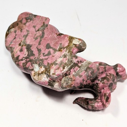 Scultura cinese in pietra dura bue bufalo d'acqua intagliata rodocrosite firmata 9" - Foto 19 di 20