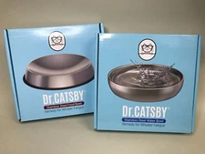 NIB Dr Catsby Cat Food & Water Bowls Stainless Steel Whisker Fatigue Nonslip NEW
