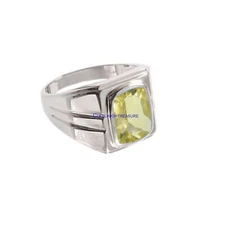 Natural Lemon Quartz Gemstone with 925 Sterling Silver Ring for Men's #4905