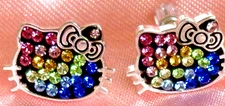 NIB🌟Hello Kitty Sanrio Silver Pltd Studded Multi-Color Rainbow Crystal Earrings
