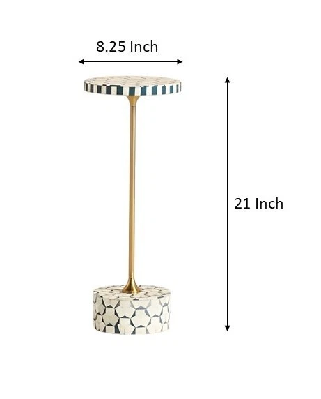 Bone Inlay Geometric Drink Table – Round Handmade Accent Table with Brass Accent - Image 4 of 4