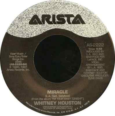 Whitney Houston Miracle Vinyl Single 7inch Arista