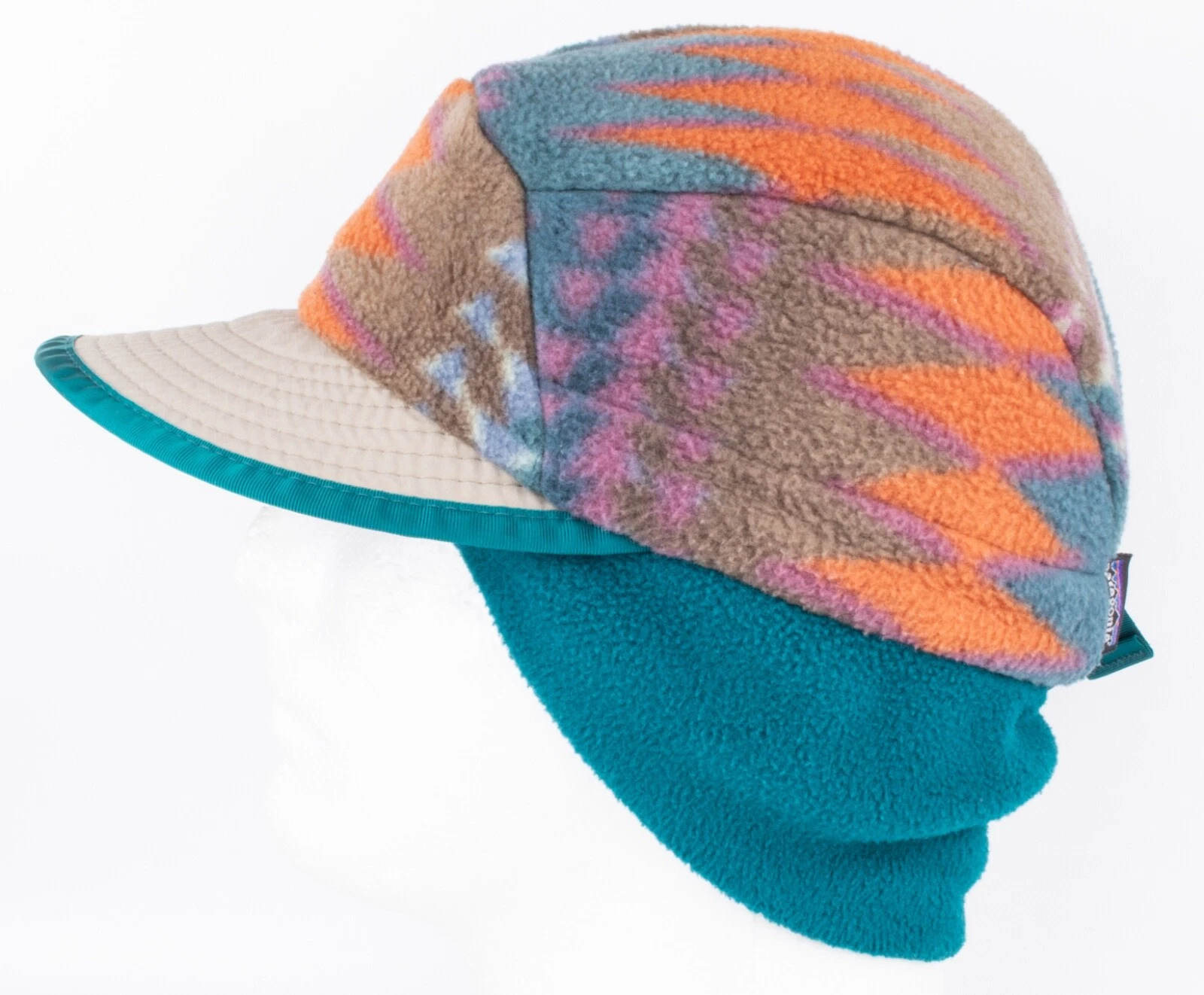 Vintage 1990s Patagonia Synchilla Fleece 5 Panel Duck Bill Aztec Ear Flap Hat