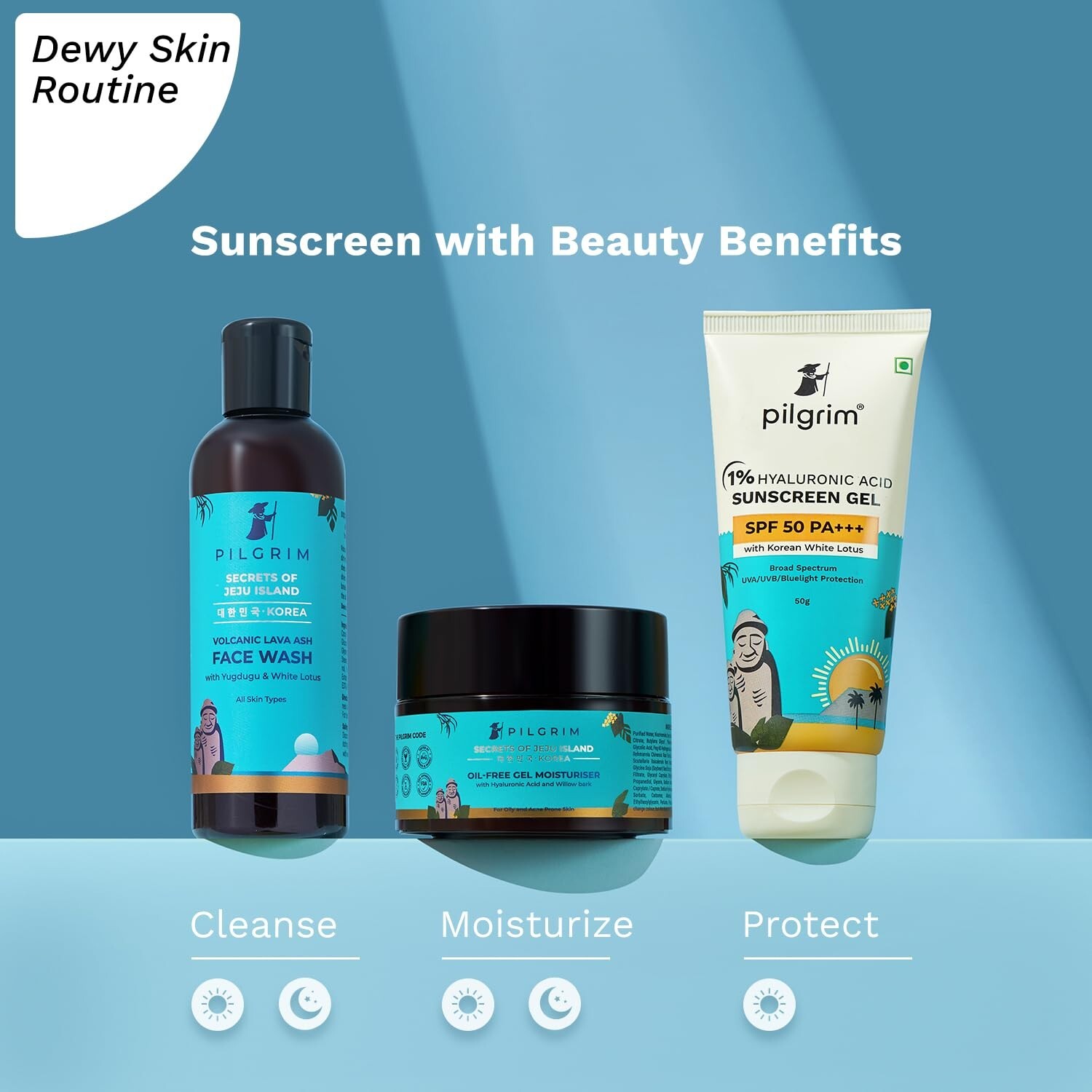 Pilgrim 1% Hyaluronic Acid Sunscreen Gel | Korean White Lotus | 50 gm Non-greasy