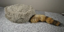 Vintage Davy Crockett Real Raccoon Tail Faux Fur Hat Youth Medium Cap